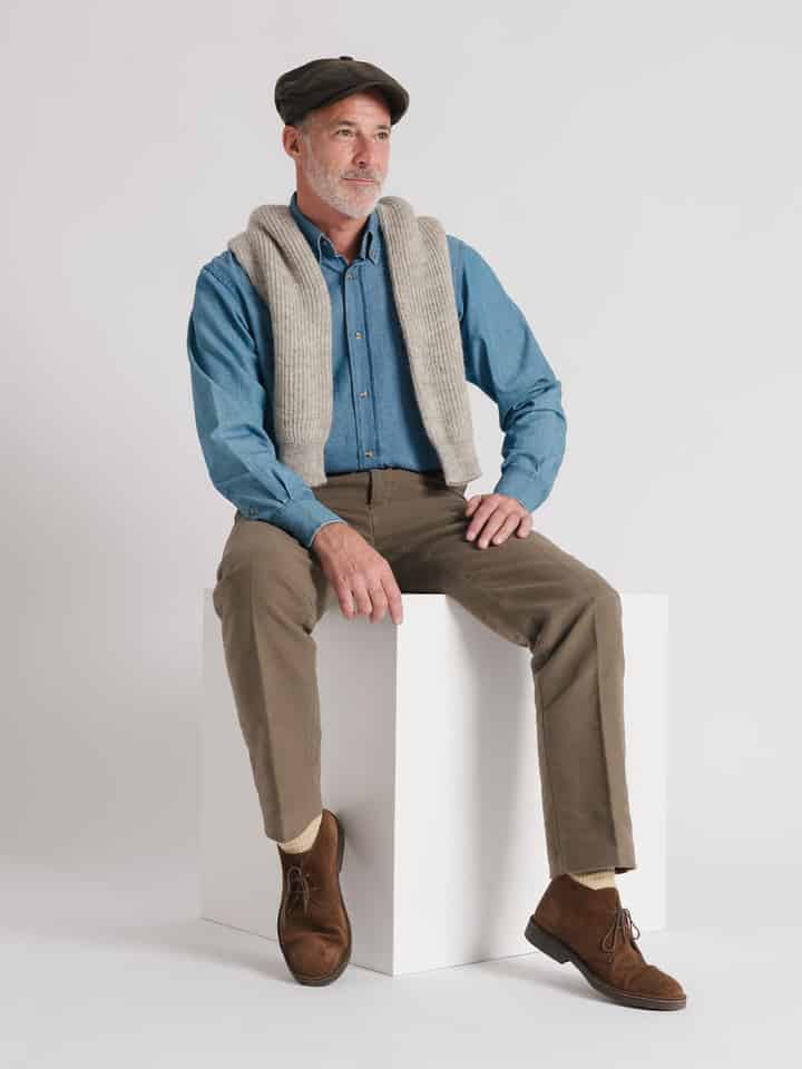 Men's Loden Green Moleskin Pants On Model
