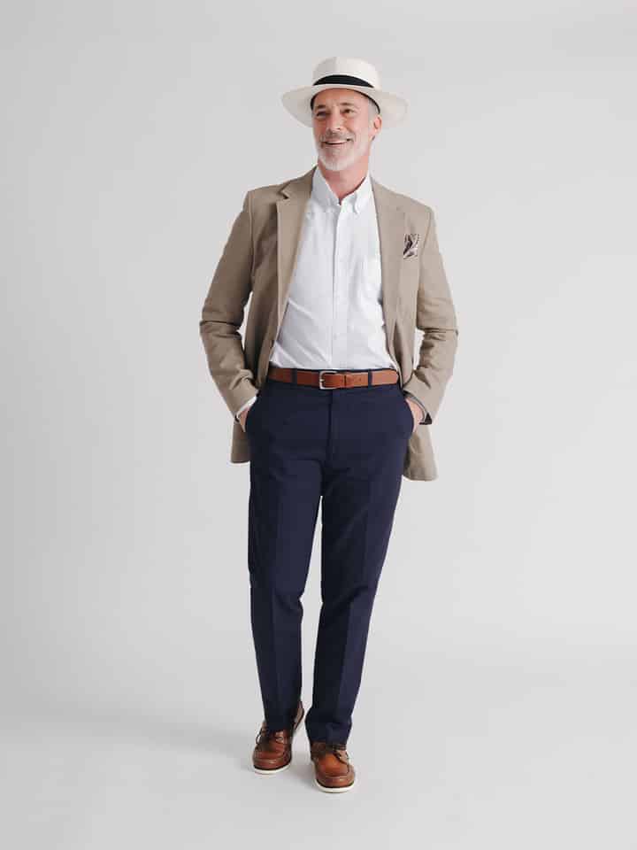 Men's Navy Blue Flat Front Chino Pants