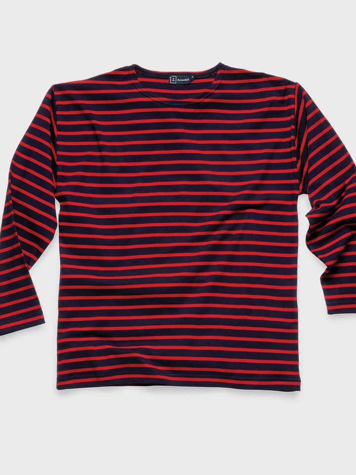 Navy & Red Armor-lux Long Sleeve Breton T-Shirt