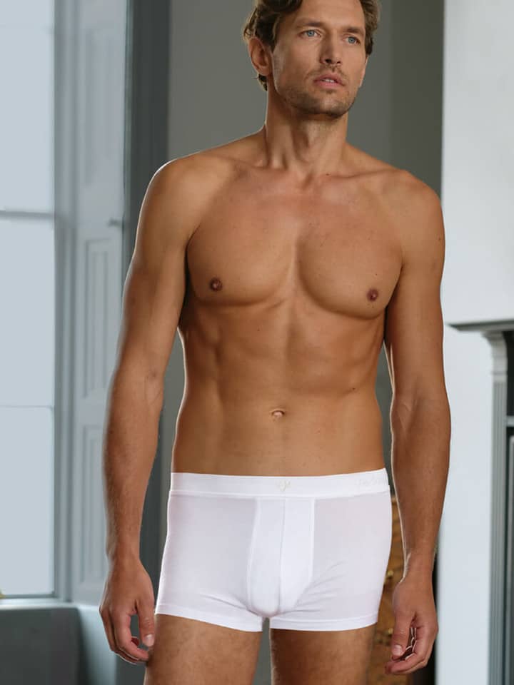Model Wearing White Vedoneire Jersey Boxer Brief