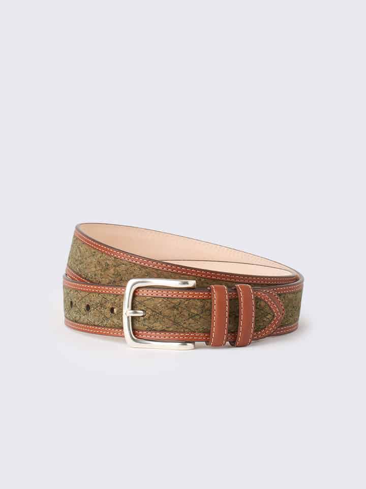 Men's Green Cork Inlaid Handmade Leather Belt