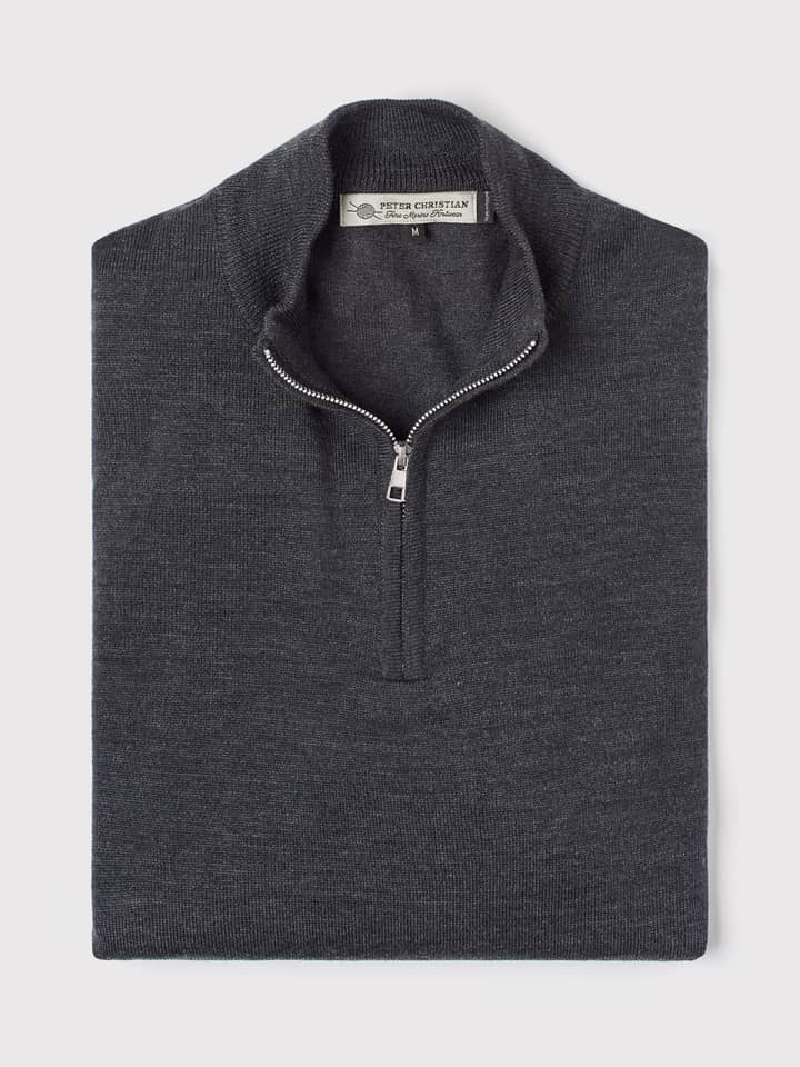 Men's Gray Fine Merino Zip-Neck Jumper