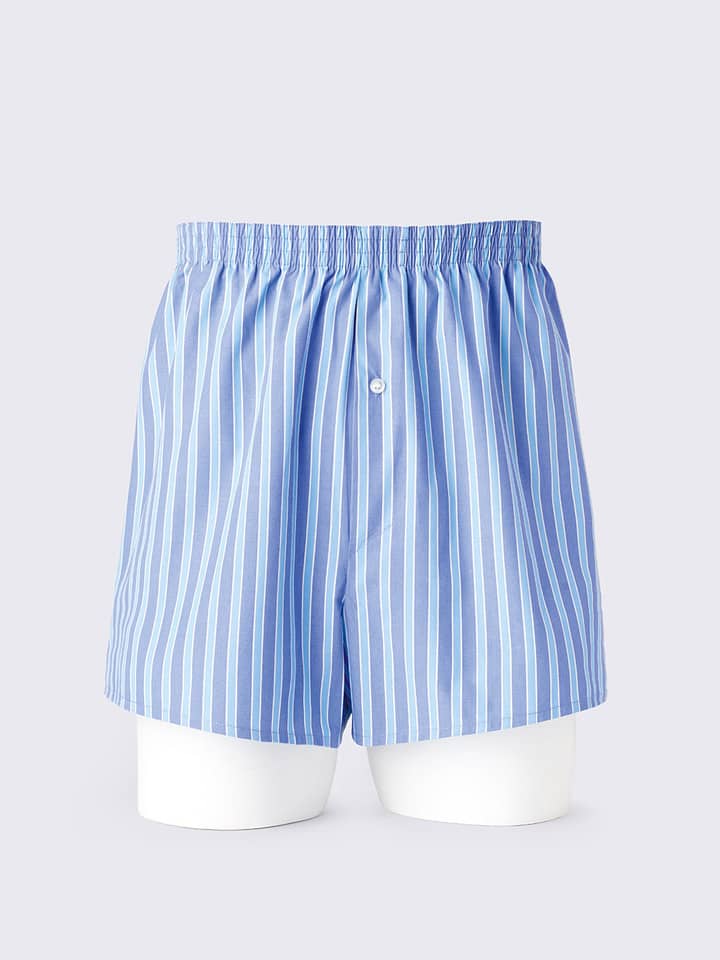 Men's 100% Cotton Striped Woven Underwear Blue and White
