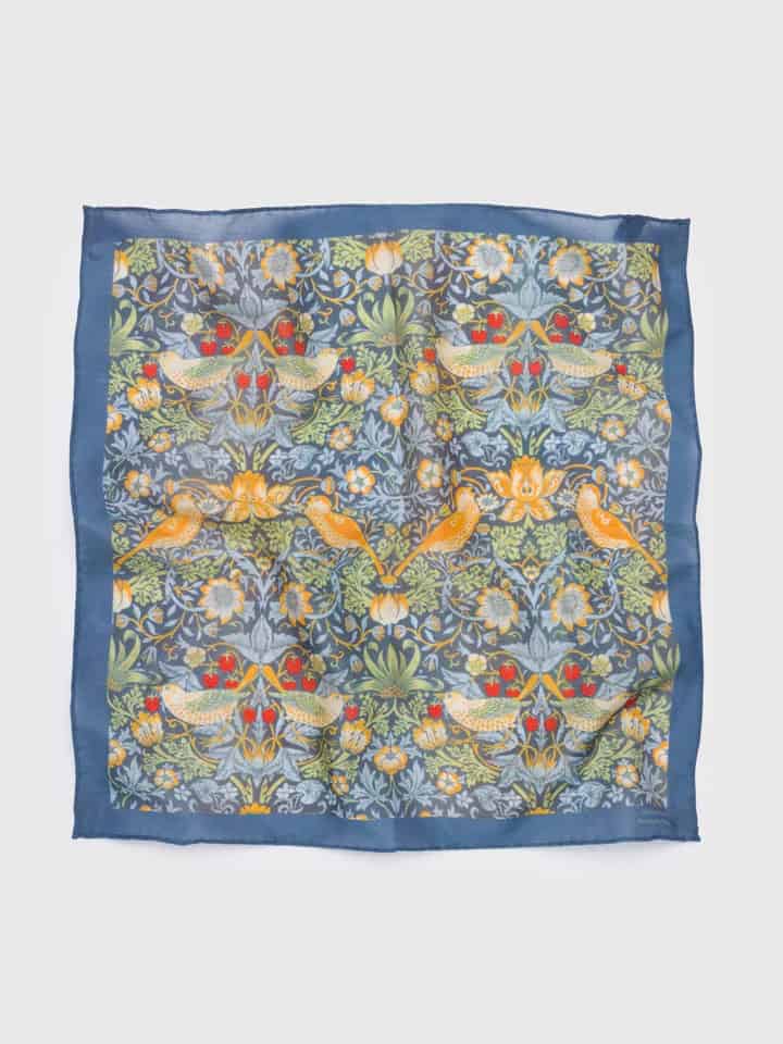 William Morris Navy Strawberry Thief Pocket Square