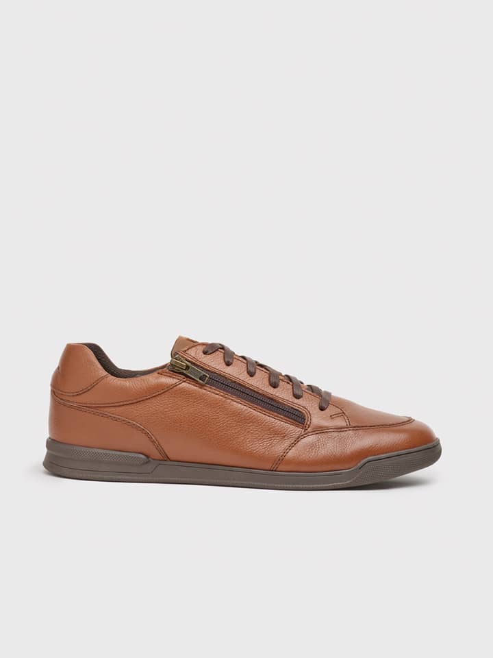 Men's Geox Tan Leather Zip Trainer Sole