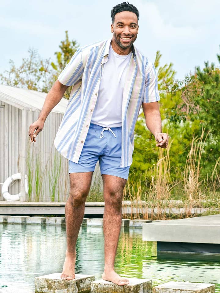 Men's Blue Swim Shorts On Model